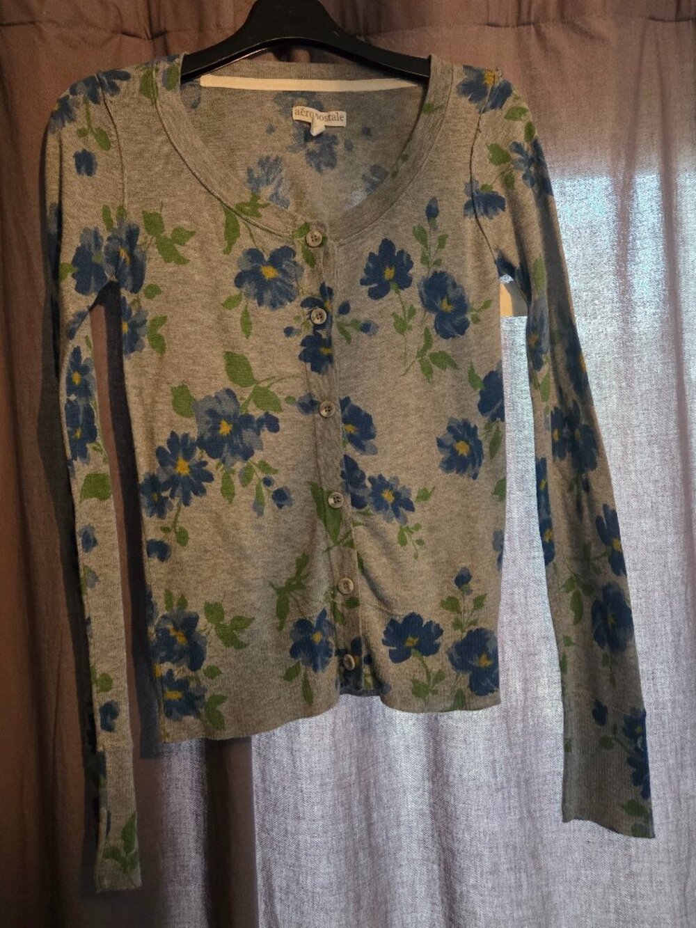 Aeropostale Gray Blue Floral Cardigan Size Small